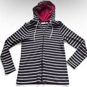 L.L.Bean | Womens Cream and Navy Striped Zip Hoodie Size SMALL Regular
